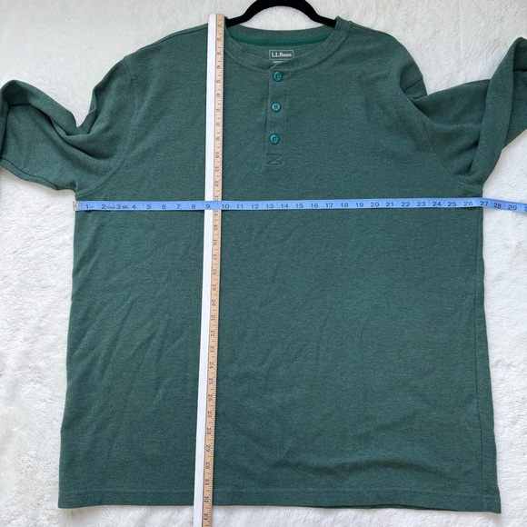 LL Bean Henley Shirt Men XXL Tall Green Unshrinkable Mini-Waffle Traditional Fit - Picture 9 of 10